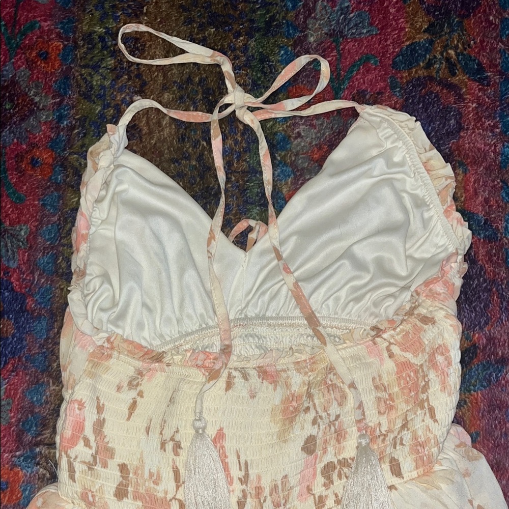 WALLFLOWER Boho Cream Halter Maxi Dress W/Pink Floral Print Size Juniors Small - Picture 6 of 10